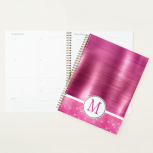 Glitzy Pink Glam Sparkle Monogram Planer