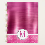 Glitzy Pink Glam Sparkle Monogram Planer (Vorderseite)