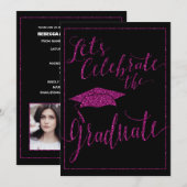 Glitzy Pink Glitzer Foto Abschluss Einladung (Vorne/Hinten)