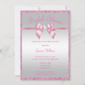 Glitzy Pink Glitzer & Gem Bow Brautparty Einladung (Vorderseite)
