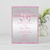 Glitzy Pink Glitzer & Gem Bow Brautparty Einladung (Stehend Vorderseite)