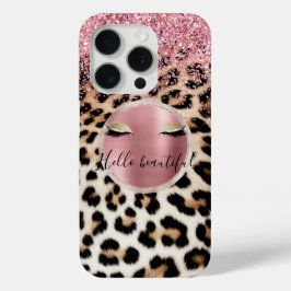 Glitzy Pink Glitzer Gold Eyelashes Leopard Case-Mate iPhone Hülle