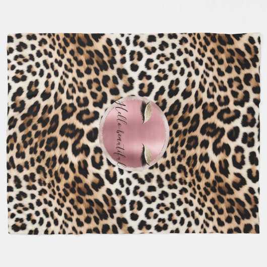 Glitzy Pink Glitzer Gold Eyelashes Leopard Fleecedecke (Vorderseite (Horizontal))