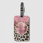 Glitzy Pink Glitzer Gold Eyelashes Leopard Gepäckanhänger (Vorderseite Vertikal)