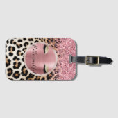 Glitzy Pink Glitzer Gold Eyelashes Leopard Gepäckanhänger (Vorderseite (Horizontal))