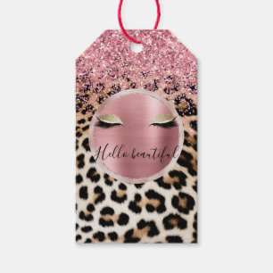 Glitzy Pink Glitzer Gold Eyelashes Leopard Geschenkanhänger
