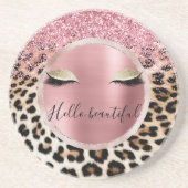 Glitzy Pink Glitzer Gold Eyelashes Leopard Getränkeuntersetzer (Vorne)