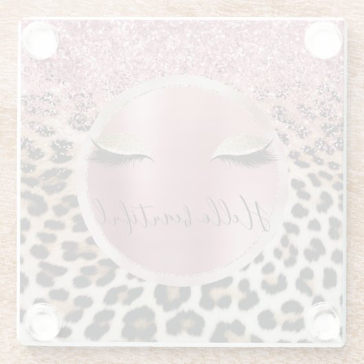 Glitzy Pink Glitzer Gold Eyelashes Leopard Glasuntersetzer (Rückseite)