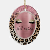 Glitzy Pink Glitzer Gold Eyelashes Leopard Keramik Ornament (Rechts)
