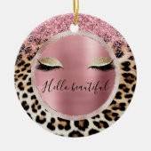 Glitzy Pink Glitzer Gold Eyelashes Leopard Keramik Ornament (Vorne)