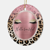 Glitzy Pink Glitzer Gold Eyelashes Leopard Keramik Ornament (Links)
