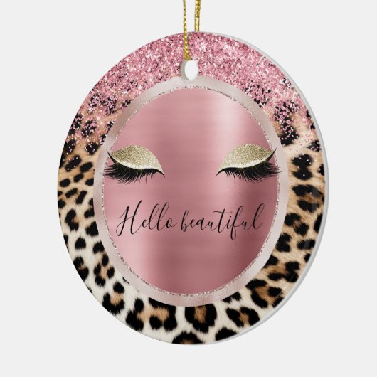 Glitzy Pink Glitzer Gold Eyelashes Leopard Keramik Ornament (Links)
