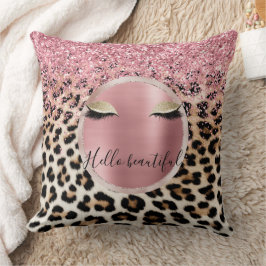 Glitzy Pink Glitzer Gold Eyelashes Leopard Kissen