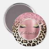 Glitzy Pink Glitzer Gold Eyelashes Leopard Magnet (Vorderseite/Rückseite)