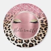 Glitzy Pink Glitzer Gold Eyelashes Leopard Magnet (Vorne)