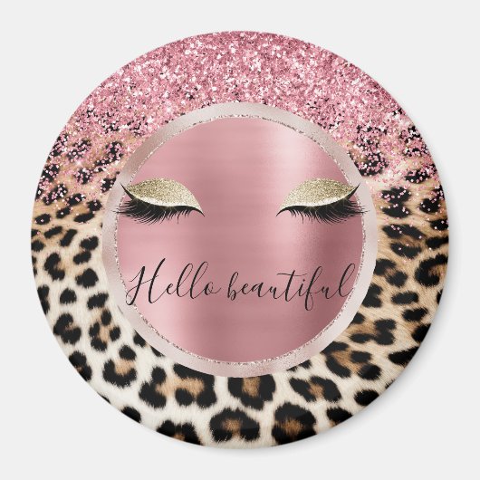 Glitzy Pink Glitzer Gold Eyelashes Leopard Magnet (Vorne)