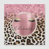 Glitzy Pink Glitzer Gold Eyelashes Leopard Magnetkarte (Vorderseite)