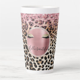 Glitzy Pink Glitzer Gold Eyelashes Leopard Milchtasse