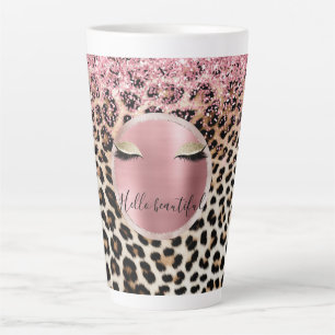 Glitzy Pink Glitzer Gold Eyelashes Leopard Milchtasse