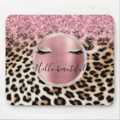 Glitzy Pink Glitzer Gold Eyelashes Leopard Mousepad (Vorne)