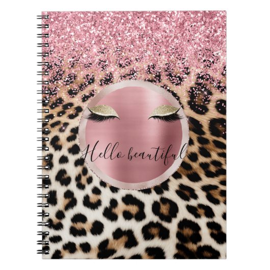 Glitzy Pink Glitzer Gold Eyelashes Leopard Notizblock (Vorderseite)