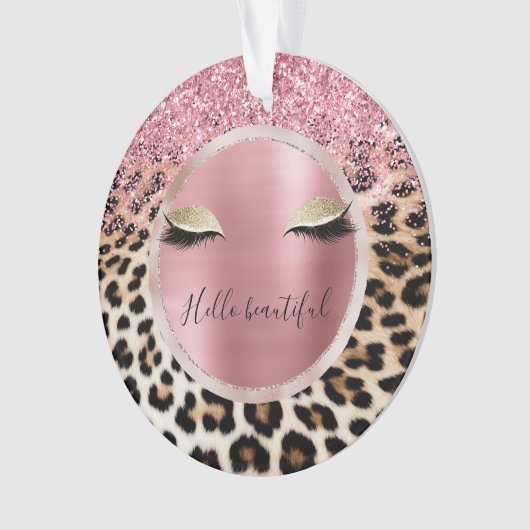 Glitzy Pink Glitzer Gold Eyelashes Leopard Ornament (Vorderseite)