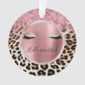 Glitzy Pink Glitzer Gold Eyelashes Leopard Ornament (Vorderseite)
