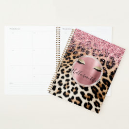 Glitzy Pink Glitzer Gold Eyelashes Leopard Planer