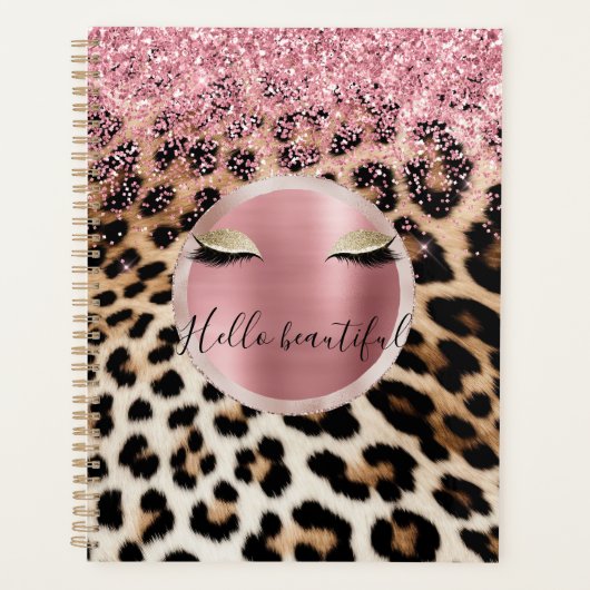 Glitzy Pink Glitzer Gold Eyelashes Leopard Planer (Vorderseite)