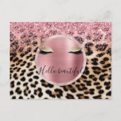 Glitzy Pink Glitzer Gold Eyelashes Leopard Postkarte (Vorderseite)
