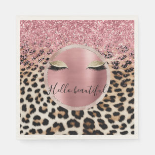 Glitzy Pink Glitzer Gold Eyelashes Leopard Serviette