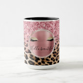 Glitzy Pink Glitzer Gold Eyelashes Leopard Tasse (Zentrum)