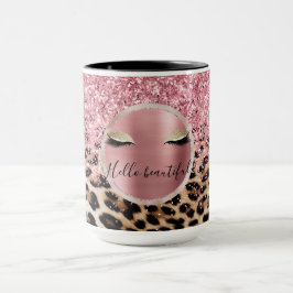 Glitzy Pink Glitzer Gold Eyelashes Leopard Tasse