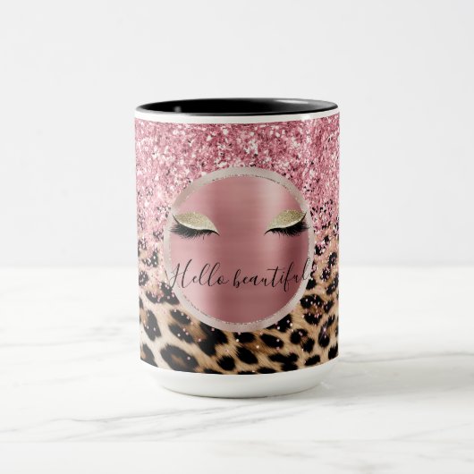 Glitzy Pink Glitzer Gold Eyelashes Leopard Tasse (Zentrum)