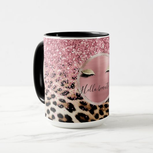 Glitzy Pink Glitzer Gold Eyelashes Leopard Tasse (Vorderseite Links)