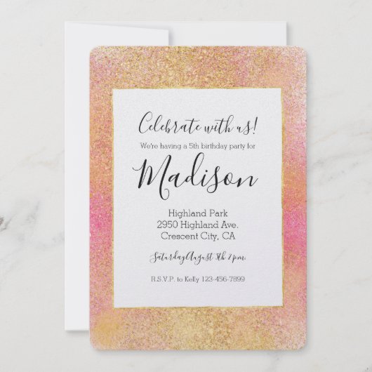 Glitzy Pink Gold Sparkle Einladung (Vorderseite)