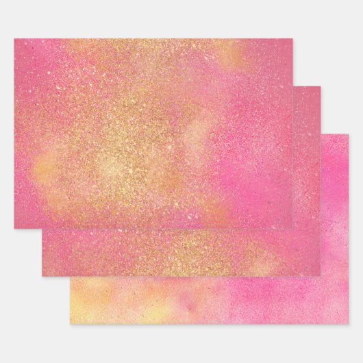 Glitzy Pink Gold Sparkle Shine Geschenkpapier Set (Set)