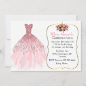 Glitzy Pink Gown Quinceañera Einladung (Vorderseite)