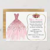 Glitzy Pink Gown Quinceañera Einladung (Vorne/Hinten)