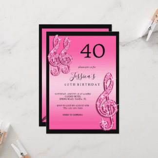 Glitzy Pink Musiknotens Geburtstag Einladung