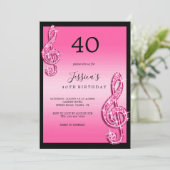 Glitzy Pink Musiknotens Geburtstag Einladung (Stehend Vorderseite)