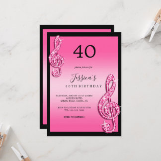 Glitzy Pink Musiknotens Geburtstag Einladung