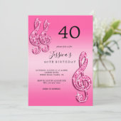 Glitzy Pink Musiknotens Geburtstag Einladung (Stehend Vorderseite)