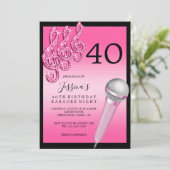 Glitzy Pink Musiknotens & Micro Karaoke Geburtstag Einladung (Stehend Vorderseite)