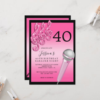 Glitzy Pink Musiknotens & Micro Karaoke Geburtstag Einladung