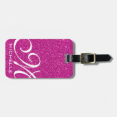 Glitzy Pink Script Mit Monogramm Gepäckanhänger (Vorderseite horizontal)