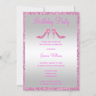 Glitzy Pink Sequins & Stilettos 25. Geburtstag Einladung
