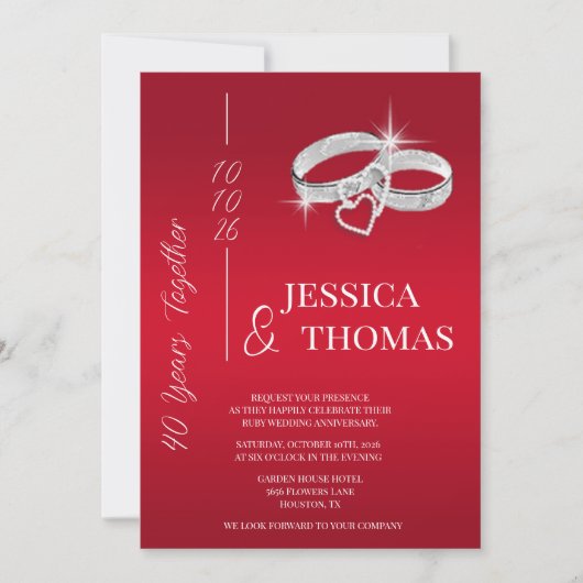 Glitzy Posh 40. Ruby Wedding Jubiläum Einladung (Vorderseite)