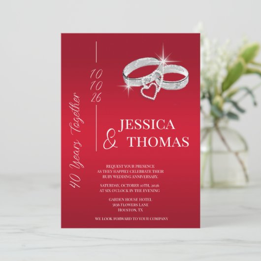 Glitzy Posh 40. Ruby Wedding Jubiläum Einladung (Stehend Vorderseite)