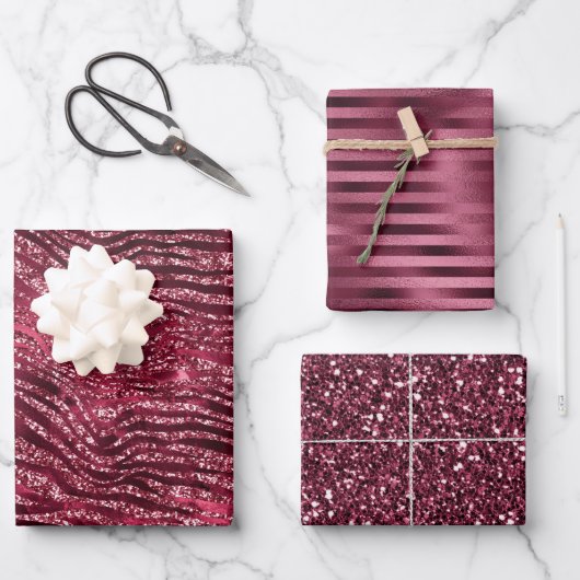 Glitzy Red Glitzer Animal Print Geschenkpapier Set (Vorderseite)